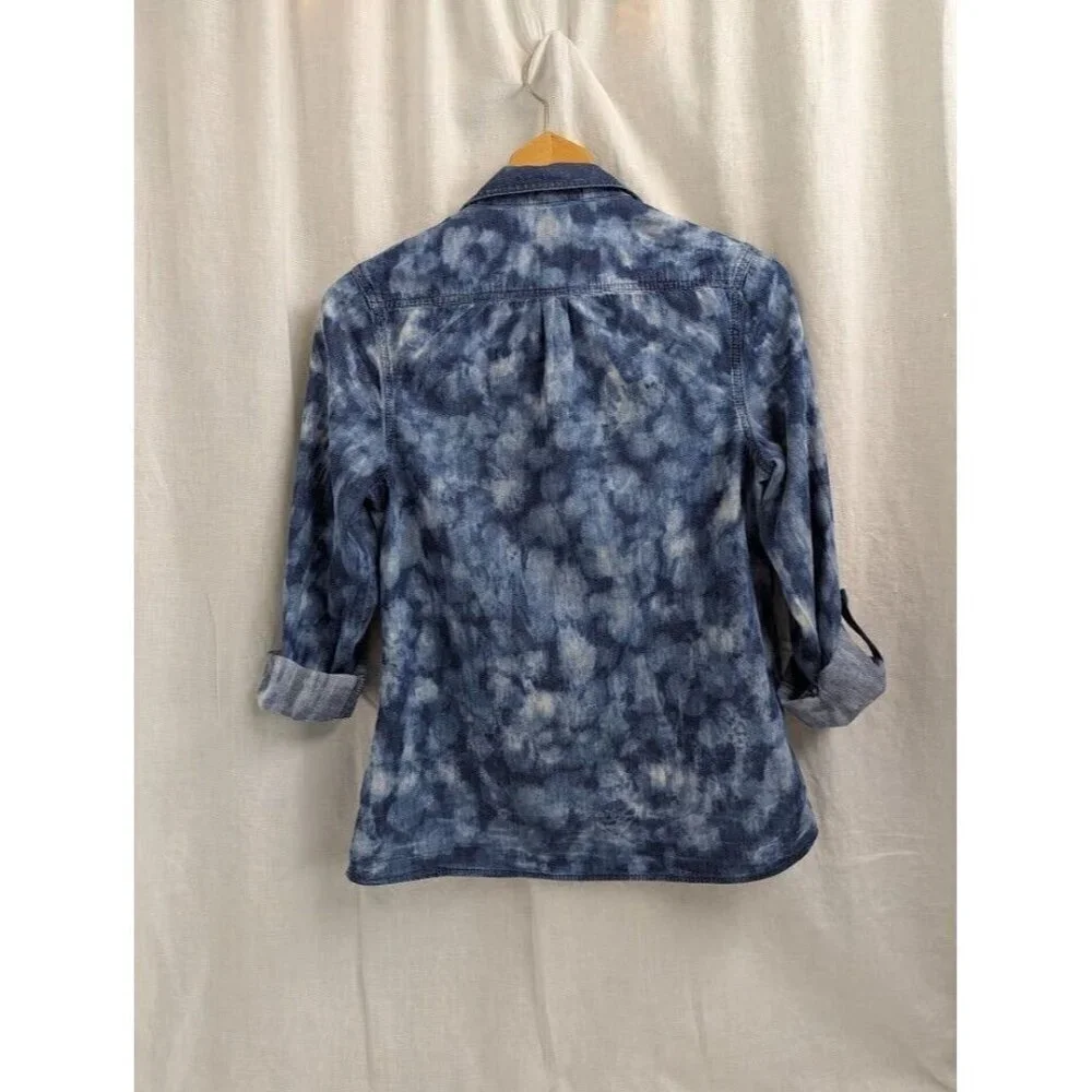 Fire Los Angeles womens M distressed bleached denim long sleeve snap shirt T11 - Picture 6 of 8
